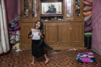 Tiktum dances and chants as a Shiite cleric is talking on TV. She sings a mix of names, random words, and bits of the Qur’an that she is learning at school.
Chibayish, Iraq, 04/10/2018
